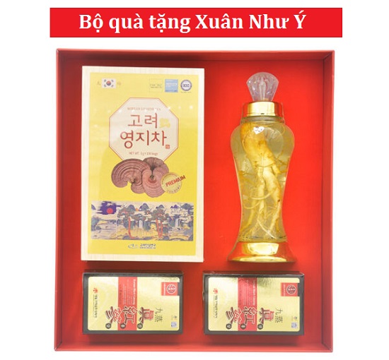 Bộ quà tặng Xuân Như Ý - Hộp quà sâm Hàn Quốc, trà linh chi cao cấp
